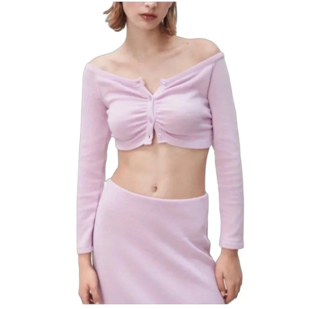 Zara Ruched Cropped Cardigan NWOT | Mauve / Purple  | Size M